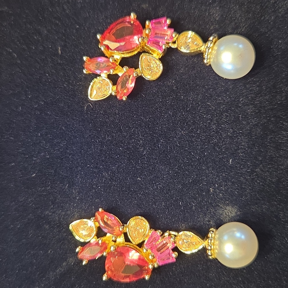 Swarovski Elegant Pink and Gold Pearl Drop Earrings - Picture 2 of 5
